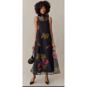 Few Moda CAARA Black Floral Sheer Overlay Maxi Dress Sleeveless C25WDRP0152SC S